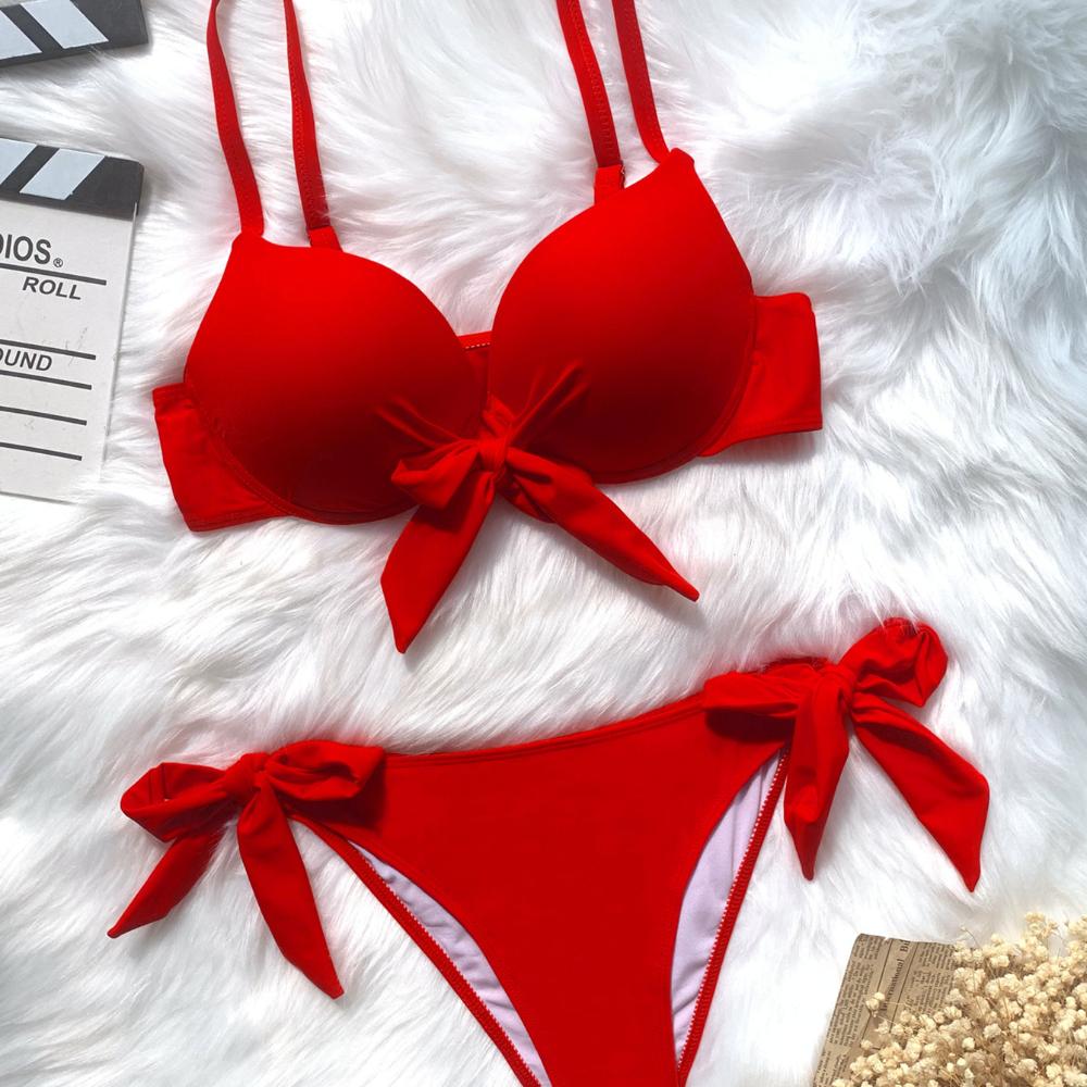 Sexy přední mašle Uzel Push Up Bikiny Dva kusy Jednodílné Plavky Kravata Bikiny Plavky Plavky Biquini Conjunto De Bikini Tankini