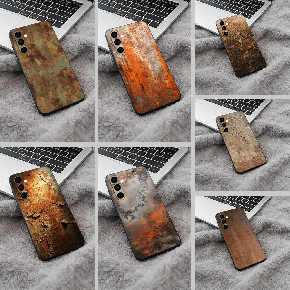 Natural- rust- texture Phone Case For Samsung Galaxy A73,A71 A72,A70,A53,A52,A51,Soft Silicone Black Cover