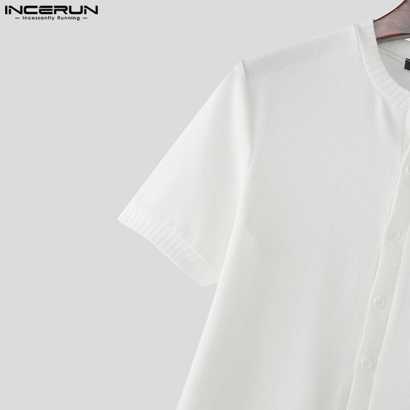 INCERUN Men Casual Short Sleeve Buttons Up Casual Fitted Tops T-shirts