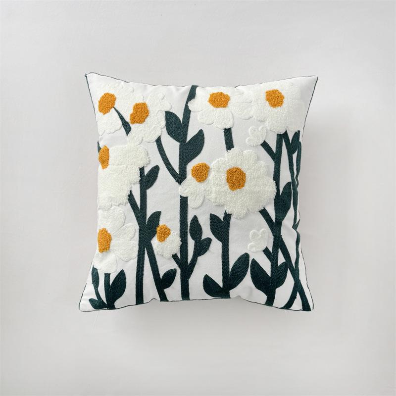 American Pastoral Floral Embroidery Canvas Cushion Cover - Cotton & Linen