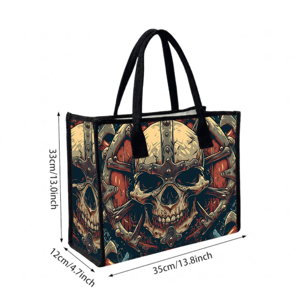 Gothic Skull Printed Tote Bag Casual Portable Daily Use Street Style Shoulder Handbag For Outings