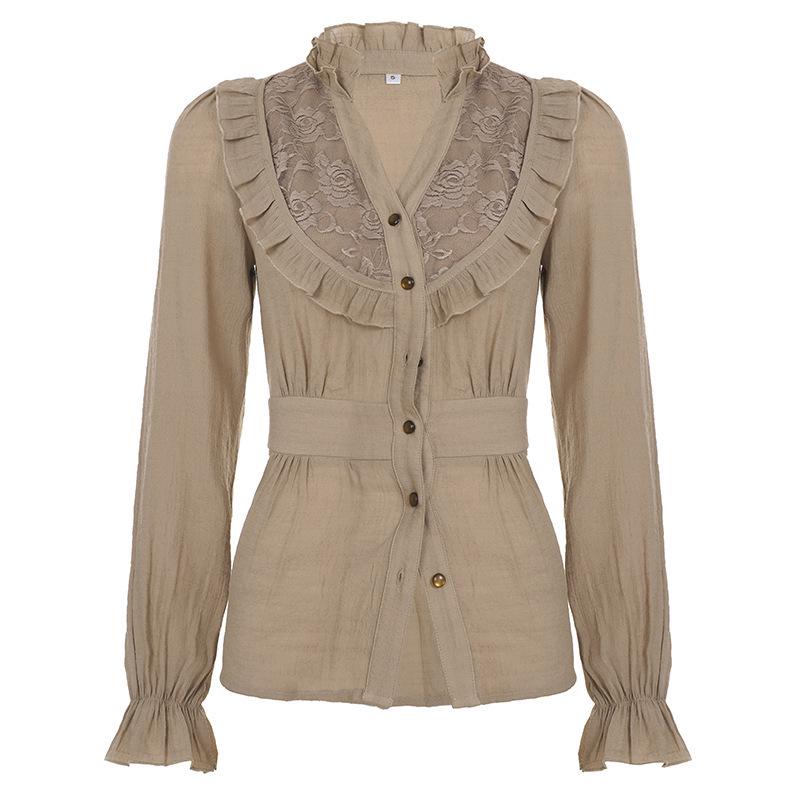 Moji Retro French Lace Embroidered Women s Long Sleeve Top Large