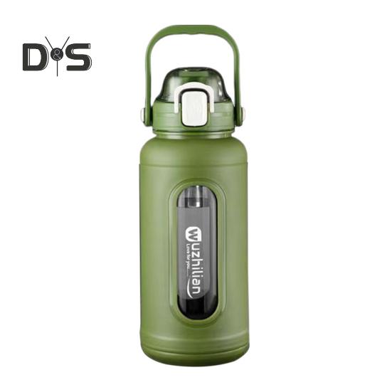 

Стеклянная бутылка для питья объемом 1500 мл с соломенной ручкой, заварник для чая из нержавеющей стали и герметичная мотивационная бутылка для воды с силиконовым рукавом для ежедневного приема зелёный