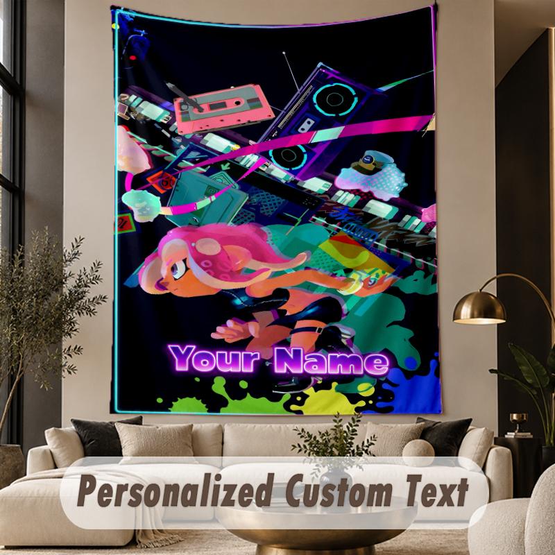 Custom Text Printed Tapestry Splatoon Pattern Large Wall Hanging Indoor Room Decor