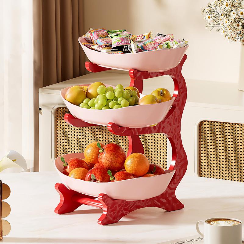 Soporte de Frutas y Pasteles de Madera de Doble Capa con Función de Drenaje