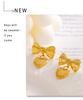 Gold-Plated Zircon Heart Stud Earrings with Pleated Bow Design