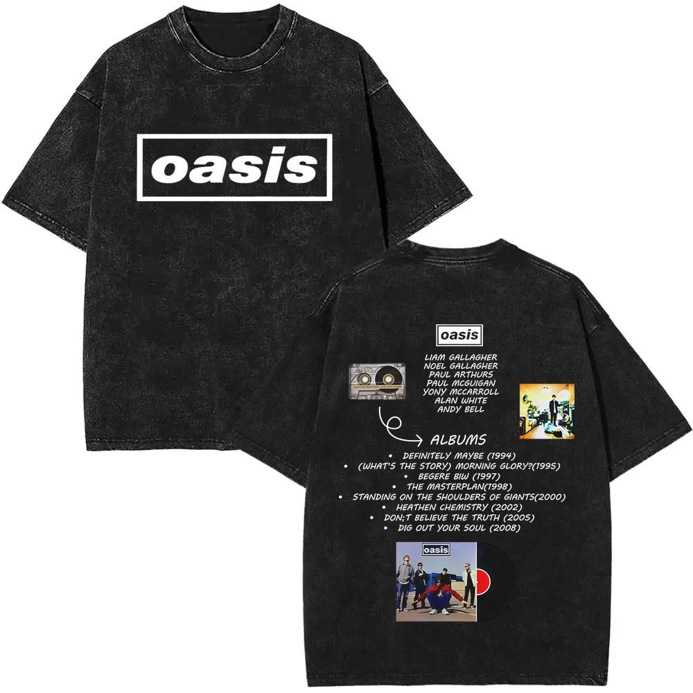 Washed Vintage Rock Band O-Oasis Live 25 World Tour Logo Print T-shirt Men Women Fashion Gothic Oversized Short Sleeve T Shirts
