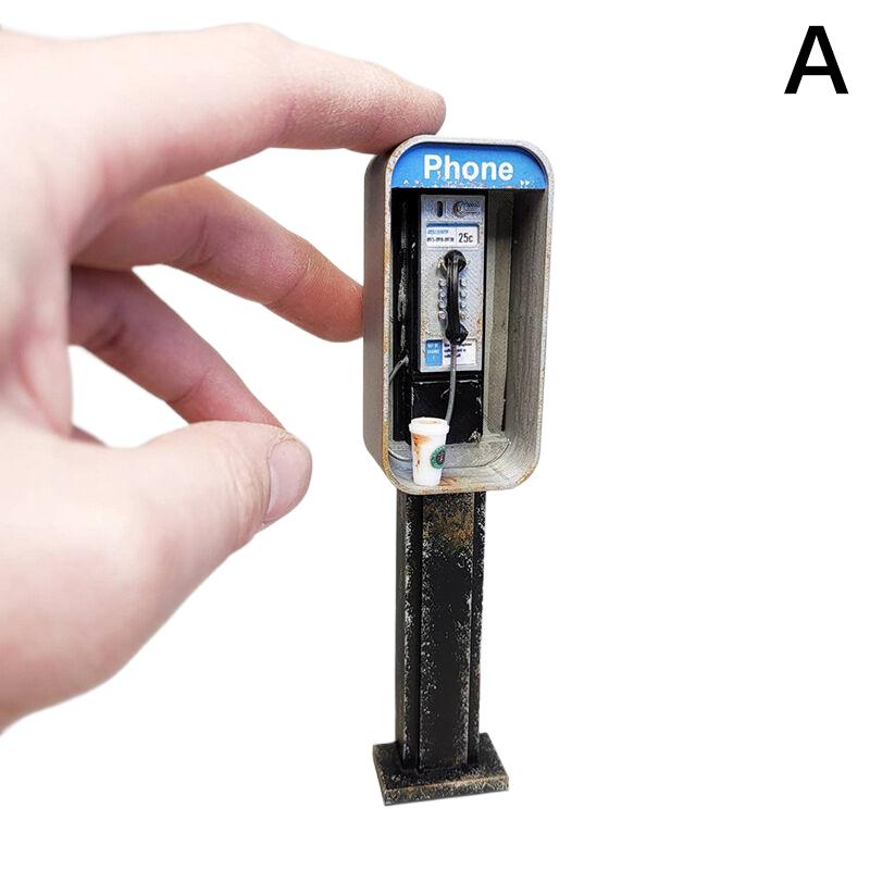 Miniature American Payphone In 1:12 Scale, Mini Vintage Style Dollhouse Furniture Phone Booth Model Accessorries Decoration