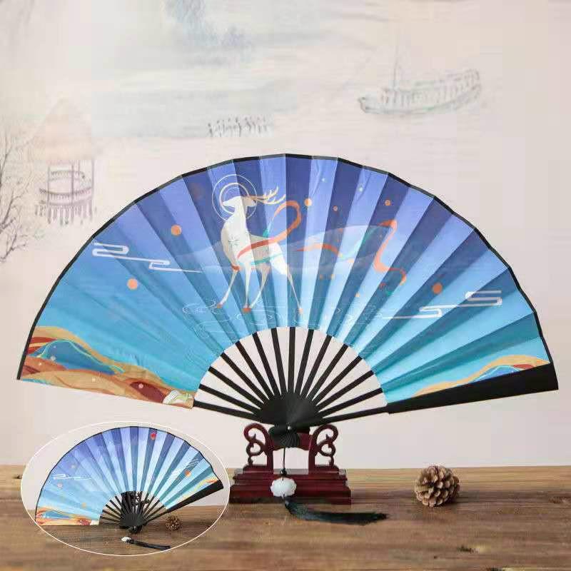 Large Men Silk Fan Hanfu Decoration Classical Portable Bamboo Gift Hand Fan Abanicos Para Boda 33cm Summer Fans Ventilateur