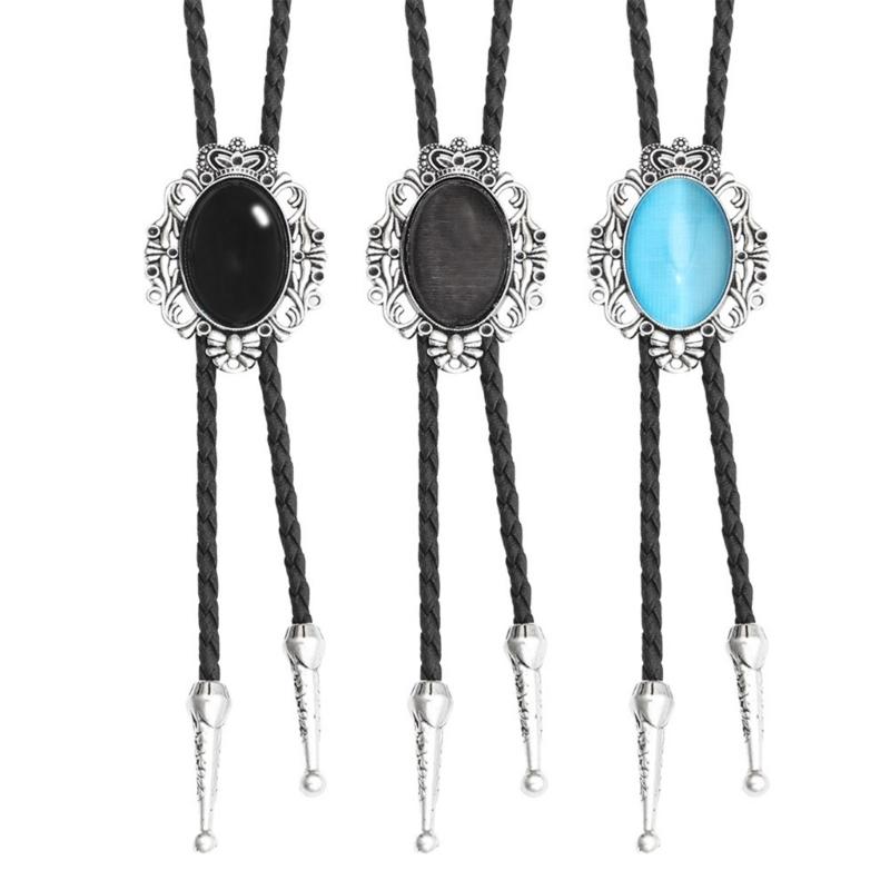 1pc/3PCS Bolo Tie for Male Western Cowboy Style Necktie with Gemstones Buckle Ornaments Masquerades Costume Supply