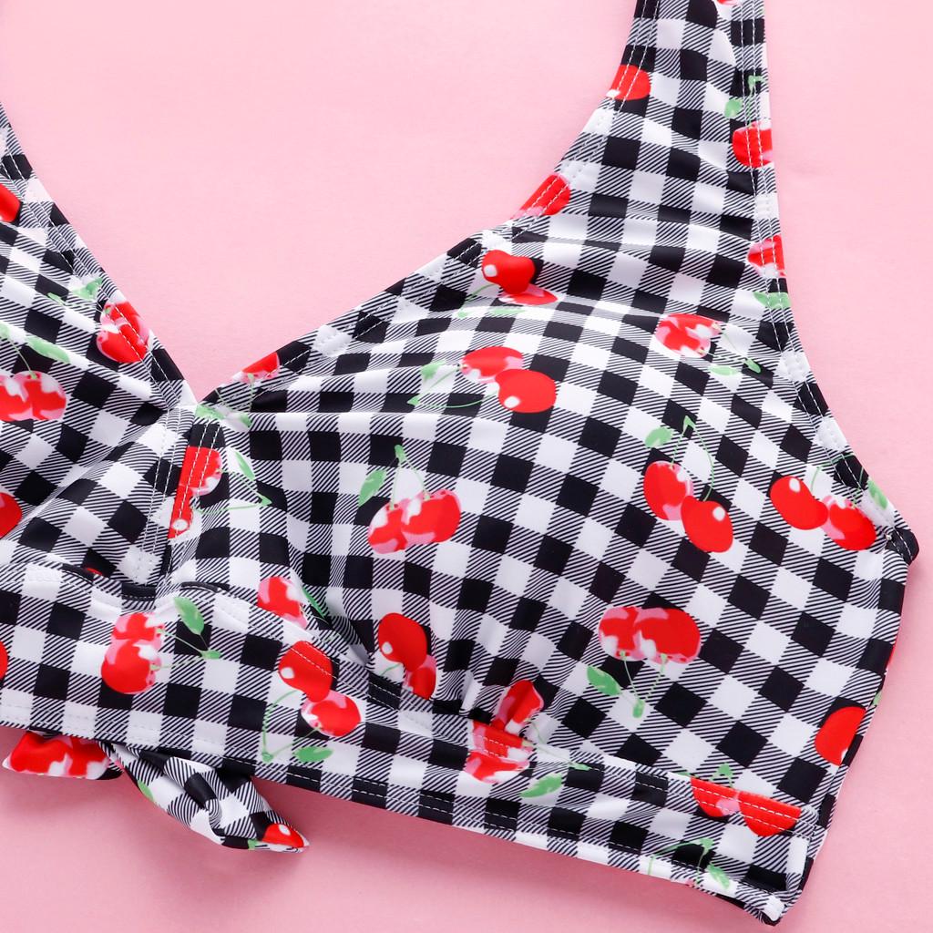 Women Plus Size High Waist Swimwear Plaid Print Swimsuit Push Up Padded Bikini