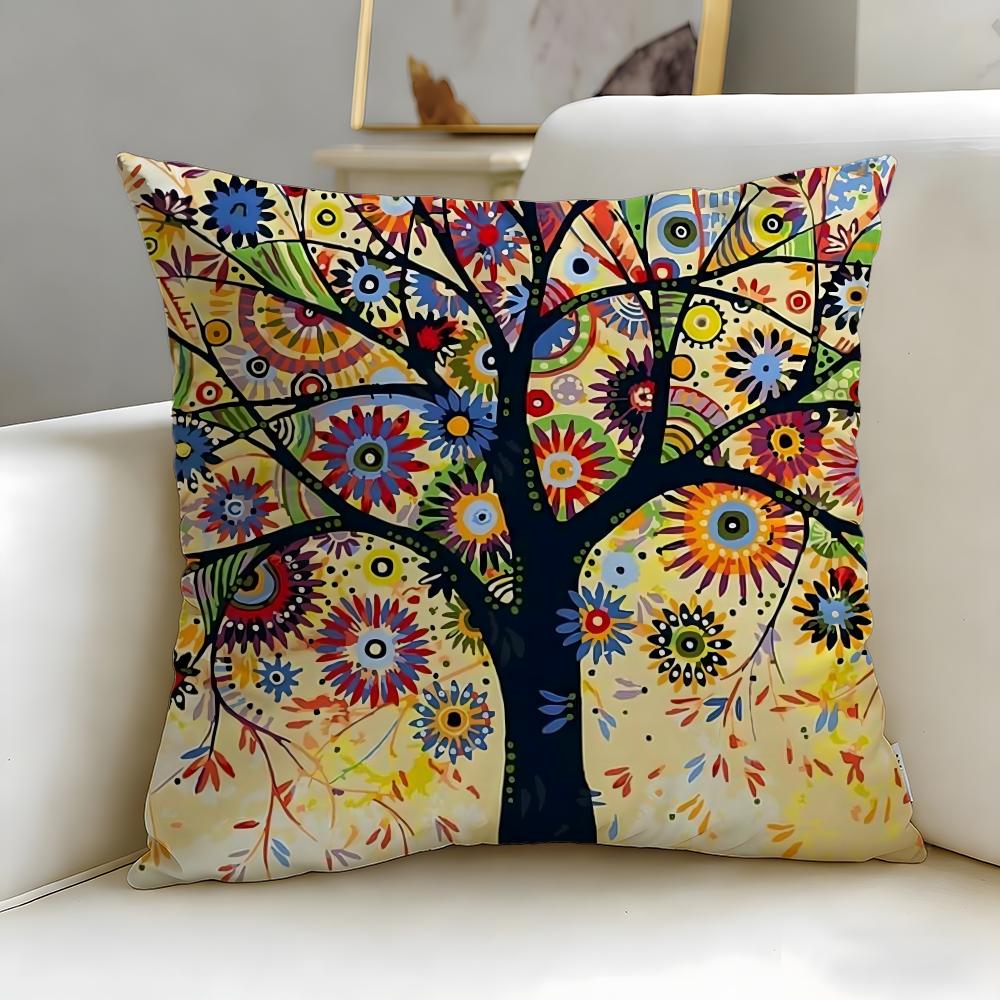 classic theme Colored Tree Cushion Cover Soft EasyWash Pillow Case Versatile for Couch Bed Travel and Office