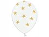 14" White Balloons with Gold Stars, 1 Pc.