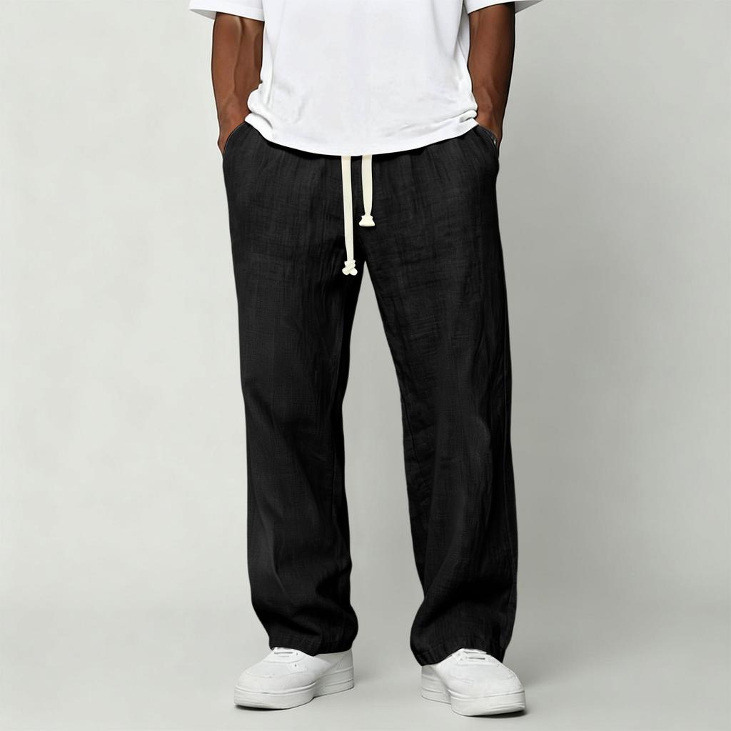 Men's Casual Cotton Linen Pants | Elastic Drawstring Waist Loose Fit Lightweight Summer Pants For Beach & Home Wear
