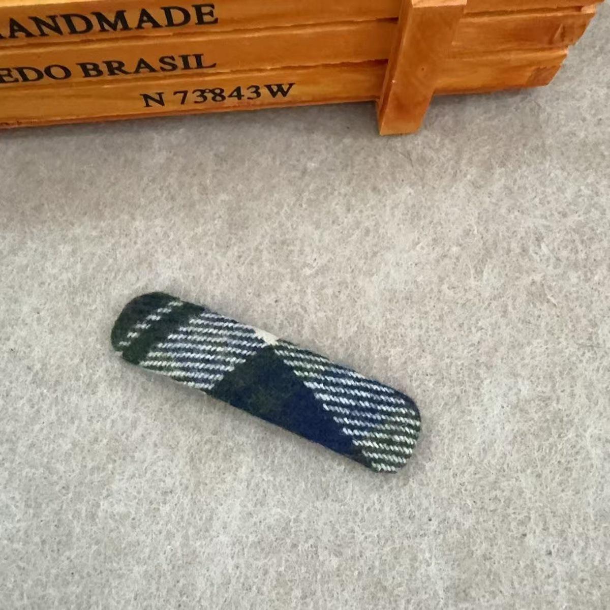 Korean Retro Plaid Dark Blue Duckbill Hair Clip for Women