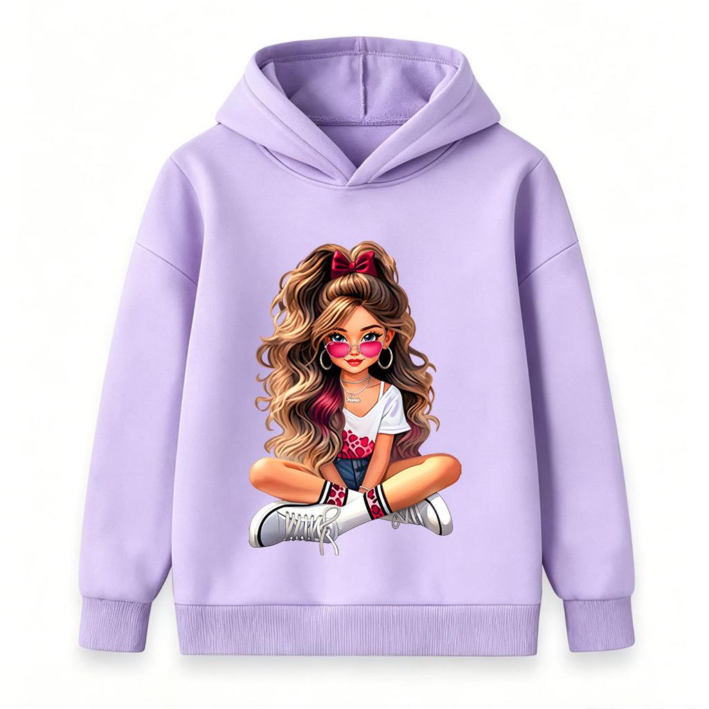 Kids Boys Girls Hooded Sweatshirt, Cute Cartoon Fashion Girl Print Casual Loose Pullover Hoodie, Soft Warm Long Sleeve Tops for Daily Wear School