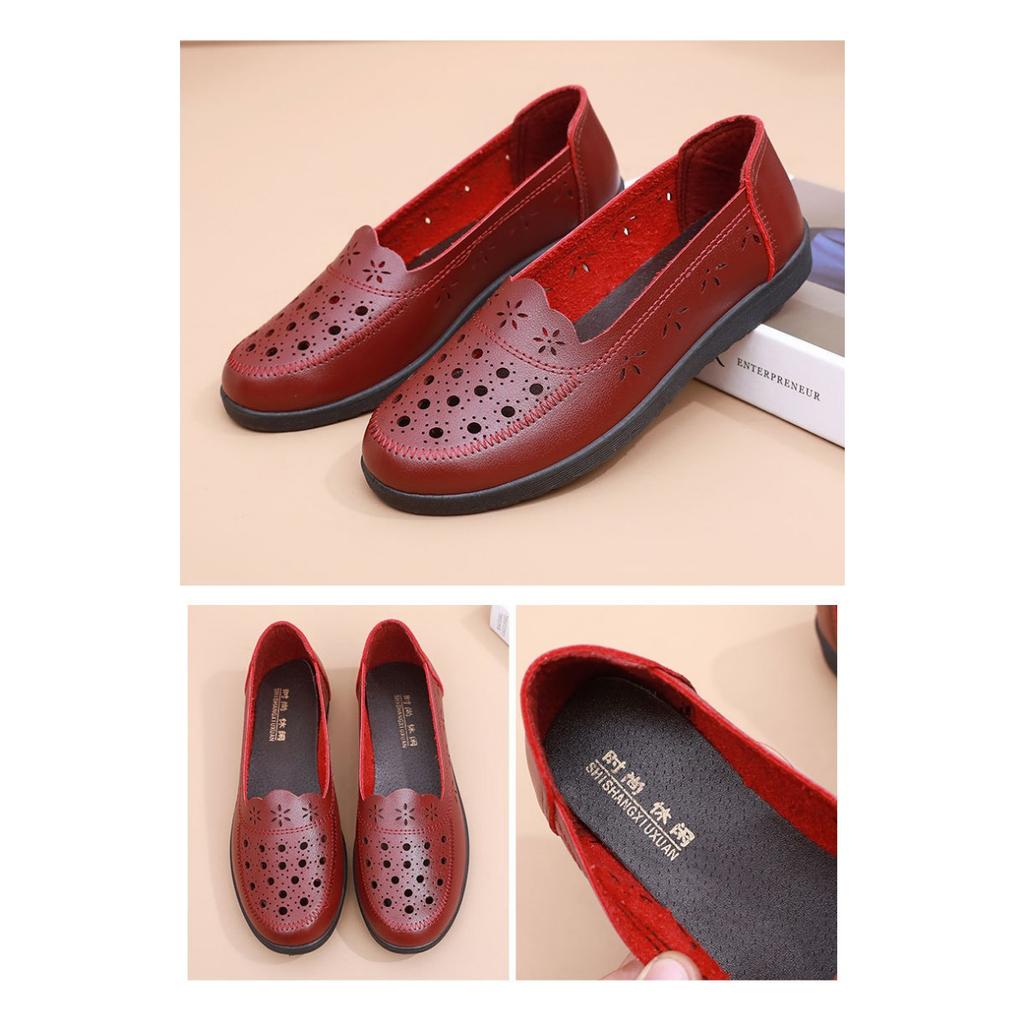 Sandals Summer Breathable Fashionable Hollow Leather Shoes Soft Sole Non Slip Flat Bottom Women's Shoes Perforated Shoes