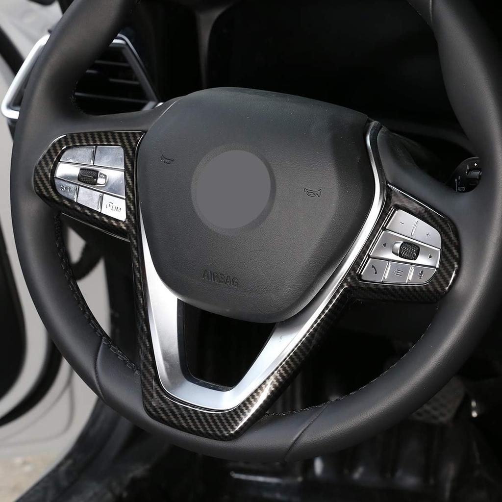 ABS Car Interior Steering Wheel Frame Cover Trim Sticker for BMW 3, 5, 7, 6 Series GT X3 X5 X7 G01 G05 G07 G20 G30 G11 Luxury 2019-2020 (Carbon