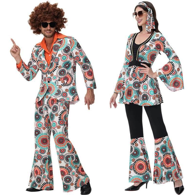Disco Dj Hippie Costume For Unisex Party Cosplay With Spandex Material