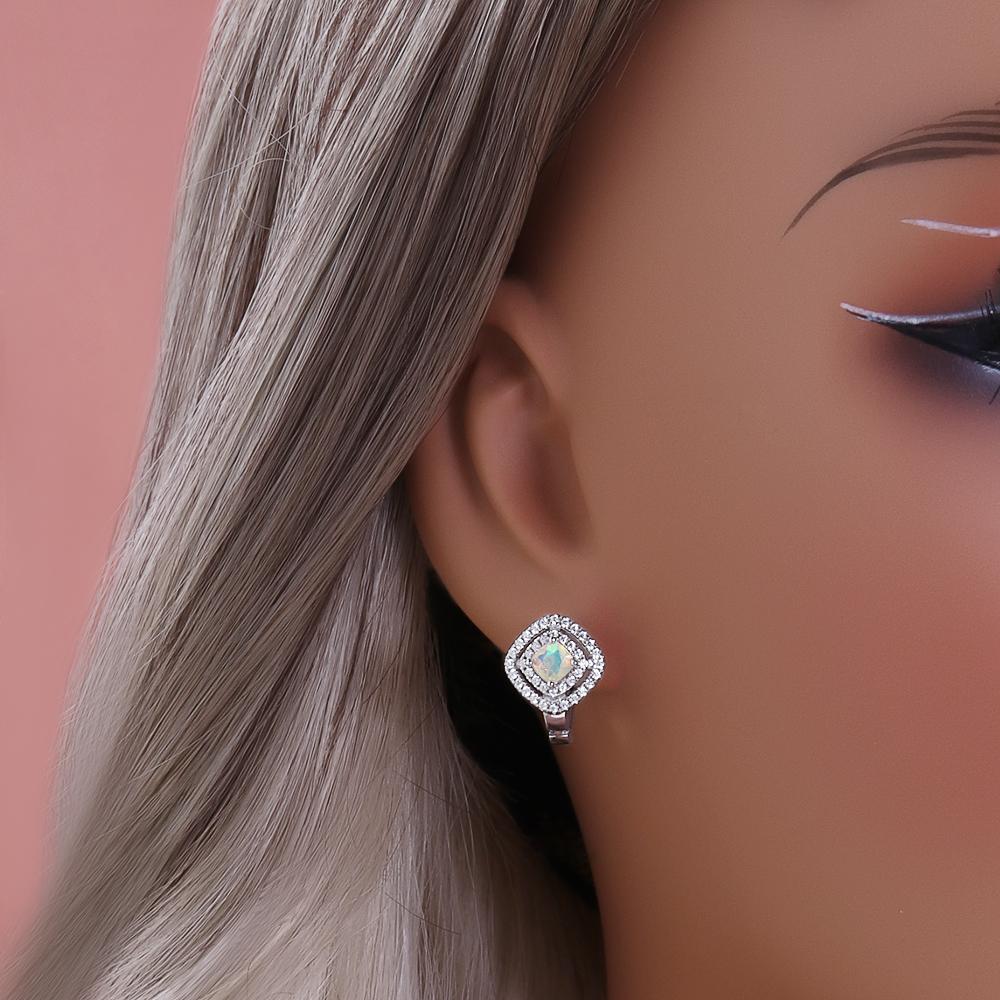 925 sterling silver earrings October Birthstone natural cushion 4.0mm Ethiopia Opal fine jewelry for women's Festival party wear