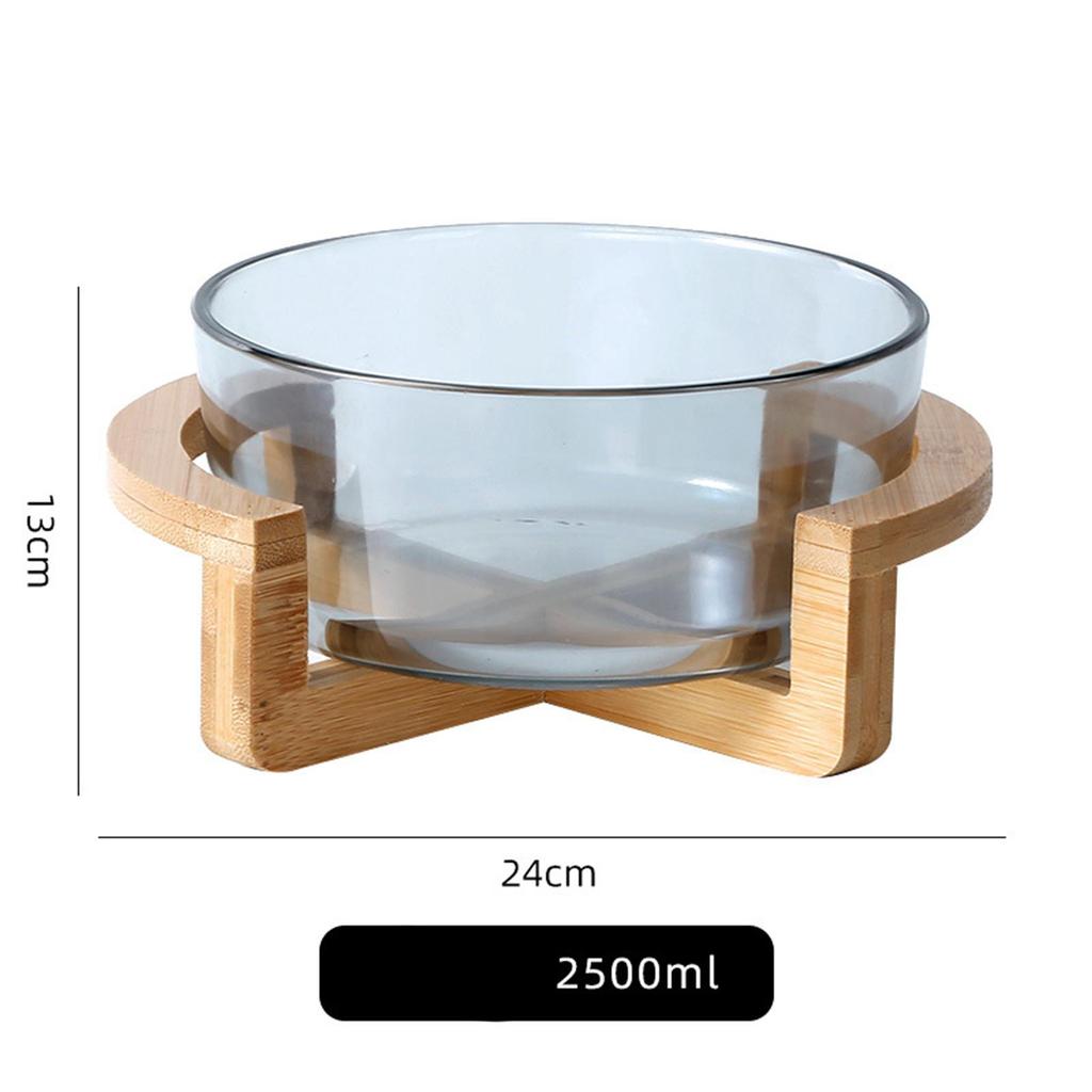 Salad Bowl Cake with Wooden Stand Practical Round Glass Fruit Plate Dessert for Vegetables
