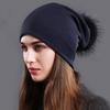 Cappello da donna in maglia a doppio strato, autunno inverno, caldo e versatile, con pelliccia di procione, tinta unita