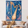 Vertical Tapestry Peach Harp Blue Moons Stars Celestial Tapestry Wall Hanging Bedroom Music Room Decor Gift