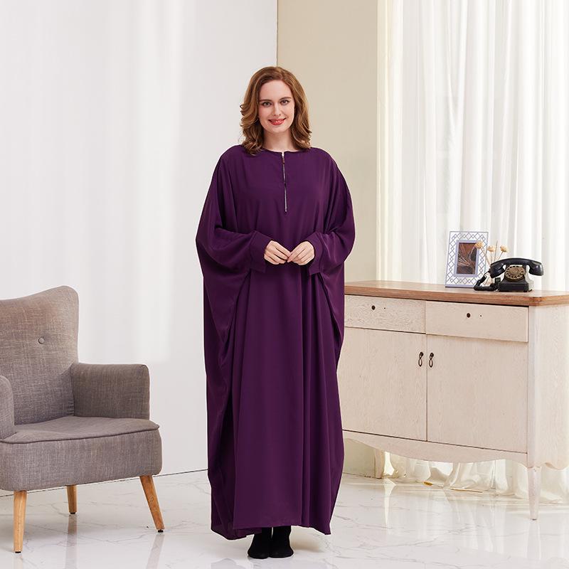 Big Swing Batwing Sleeve Solid Color Muslim Dress XG2056