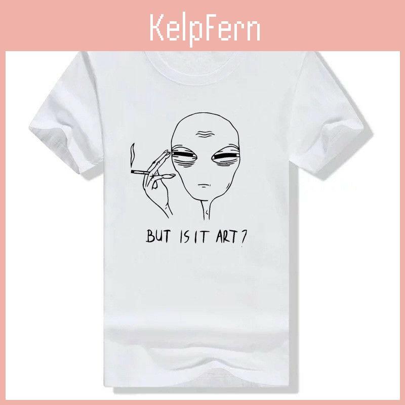 Premium Quality Alien Smoking T-shirt Funny Graphic Print Tees For Women
