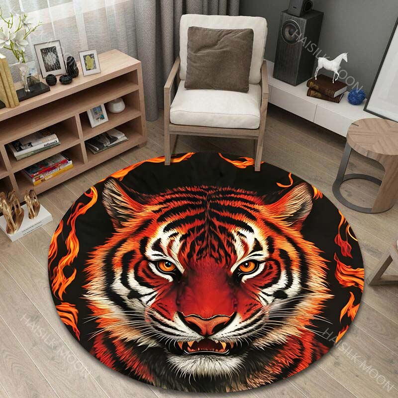 Multiple sizes ferocious animals Tiger head Print Round Carpet Living Room Bedroom Table Chair Sofa Decorative Carpet