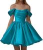 European and American one-word shoulder dress new satin short pleated dance wedding party dress daily dress
