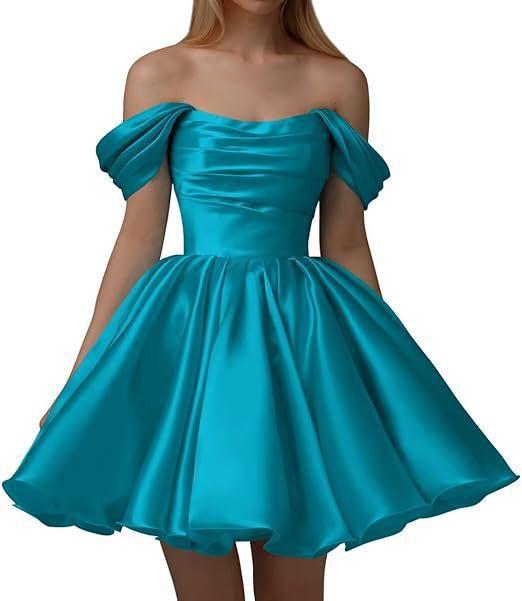 European and American one-word shoulder dress new satin short pleated dance wedding party dress daily dress