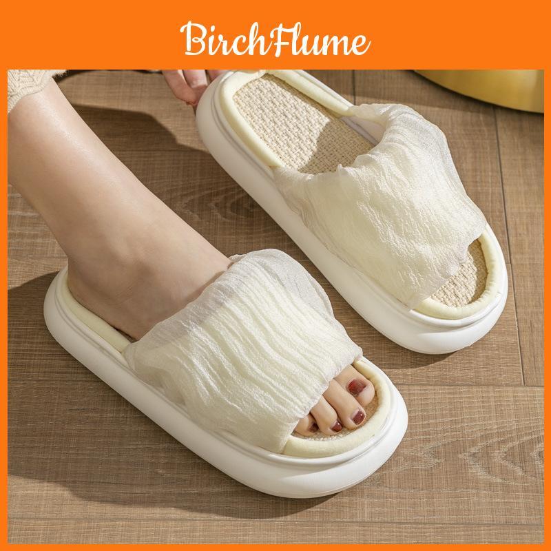 Home Office Womens Linen Slipon Slippers With Nonslip Pvc Soles For Indoor Comfort