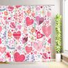 Red Love Hearts Tree Valentine's Day Shower Curtain Romantic Rose Flower Leaves Bathroom Decor Fabric Bath Curtains with Hooks