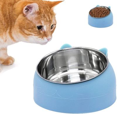 Stainless Cat Bowls Non-slip Base Pets Puppy Dog Food Water Feeder Bowl Neck Protection Dish Pet Bowl 15 Degrees Bowl Pet Supply