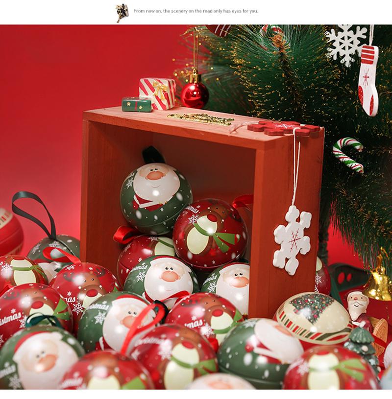 Santa Claus Decorations Tinned Iron Tin Ball Christmas Candy Box Multi Color Tree Hanging For Festive Events Holiday Gifts Home