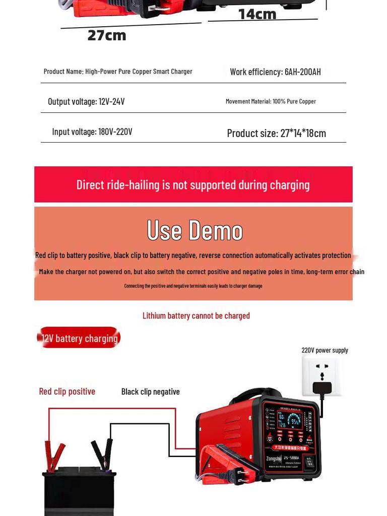 12V-24V Smart Hochleistungs-Schnell-Autobatterieladegerät für Blei-Säure-Batterien