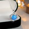 Female Crystal Blue Opal Stone Pendant Love Heart Necklace Vintage Big Round Silver Color Wedding Jewelry For Women