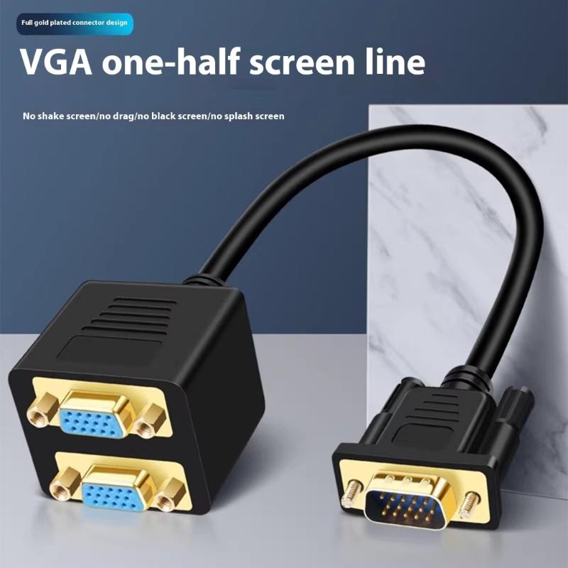 VGA To VGA Splitter VGA To Double Monitor Splitter 1080P Video Converter Plugs And Play 25cm Cord For Computer Display
