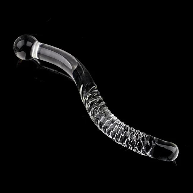 Double Ended Crystal White Pyrex Glass Dildo Artificial Penis Granule Spiral G Spot Massager Adult Game Sex Toys for Woman Gay
