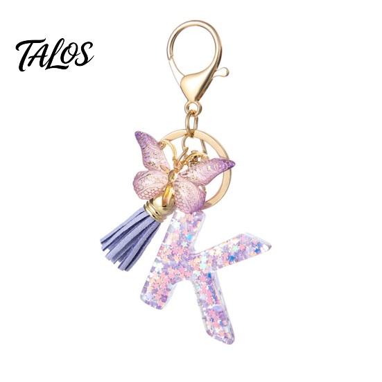 Talos Purple Series Keychain Pendant, Sequins Star Initial Letter Charm Key Chain with Butterfly Tassel Design, A-Z Holder for Bag Purse Backpack