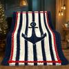Nautical Anchor Stripe Design FleeceBlanket Navy Blue White Red Rope Border Soft Plush Throw Blanket for BeachHouseCoastal Style