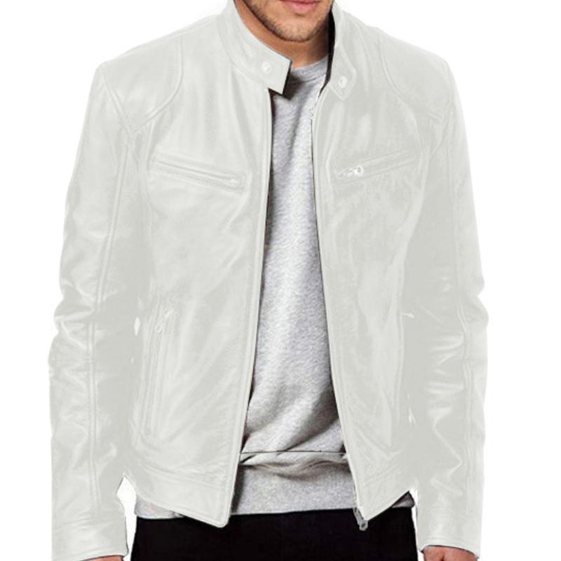 Mens Autumn Zipper Stand Windproof Leather Coat Motorcycle Leather Jacket Slim Fit Short-Coat Lapel PU Jackets Mens Clothing 9XL
