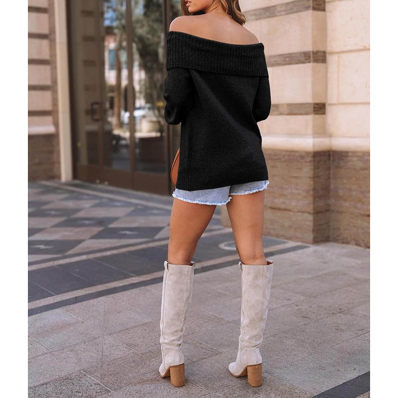 Winter Fall Women Solid Turtleneck Off Shoulder Pullovers Long Sleeve Sweaters Pullover Female Loose Knitted Jumper Outerwear