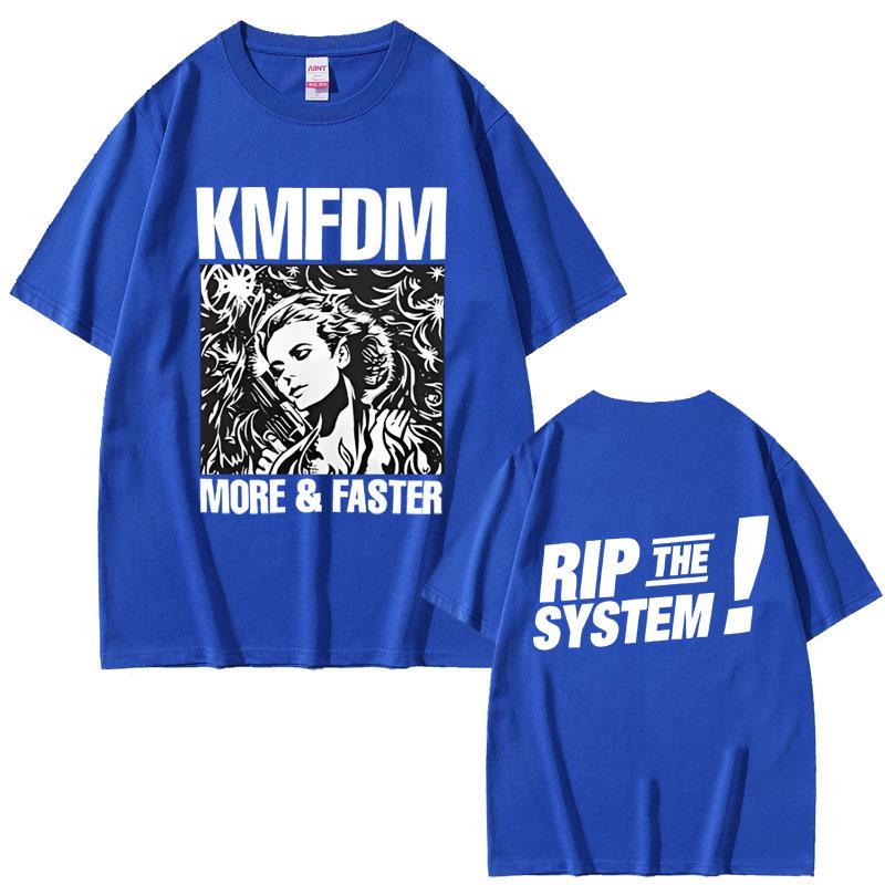 Vintage Hardcore Alternative Rock Kmfdm More and Faster Rip The System T-shirt Men Women Fashion Harajuku Streetwear T Shirts