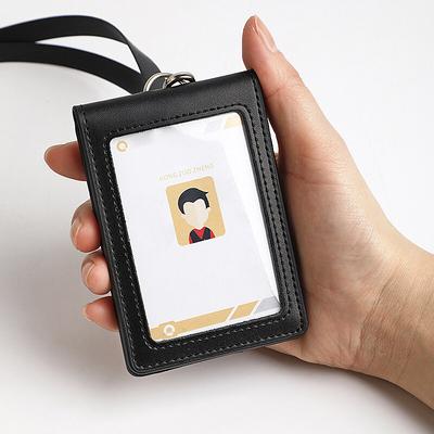 Genuine Leather Badge Holder Business Work Card with PU Lanyard ID Chest Card Holders Office Supplies
