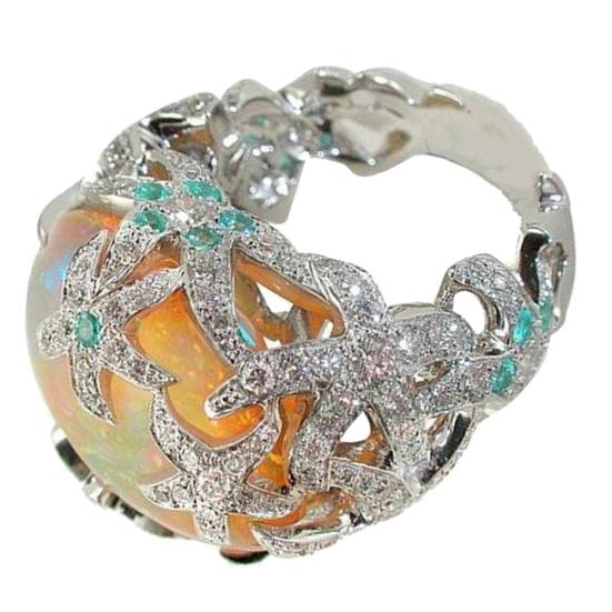 Vintage Starfish Faux Rhinestone Banquet Jewelry Opal Party Gift Finger Ring