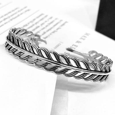 New Creative Personality Hollow Leaf Bracelets 925 Sterling Silver Jewelry Retro Feather Exquisite Opening Bangles TYB127