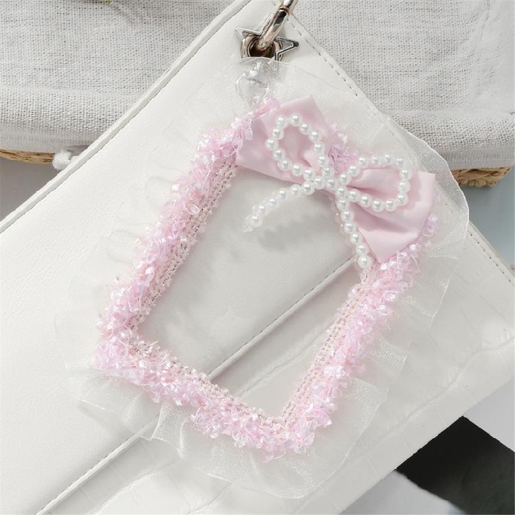 Süßer K-Pop Foto-Kartenhalter mit Schlüsselanhänger Perlen Schleifen Spitze Foto-Kartenhülle Ausweis Bank Kreditkartenhalter Schutz Hülle Geschenke