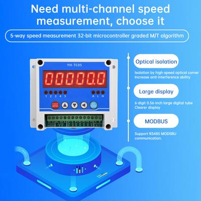 DC12-24V 5-Kanal-Drehzahlmesser Berührungsloser Motor-RPM-Drehzahlmesser Hall-Sensor Stopp-Zähler mit für Modbus-Funktion